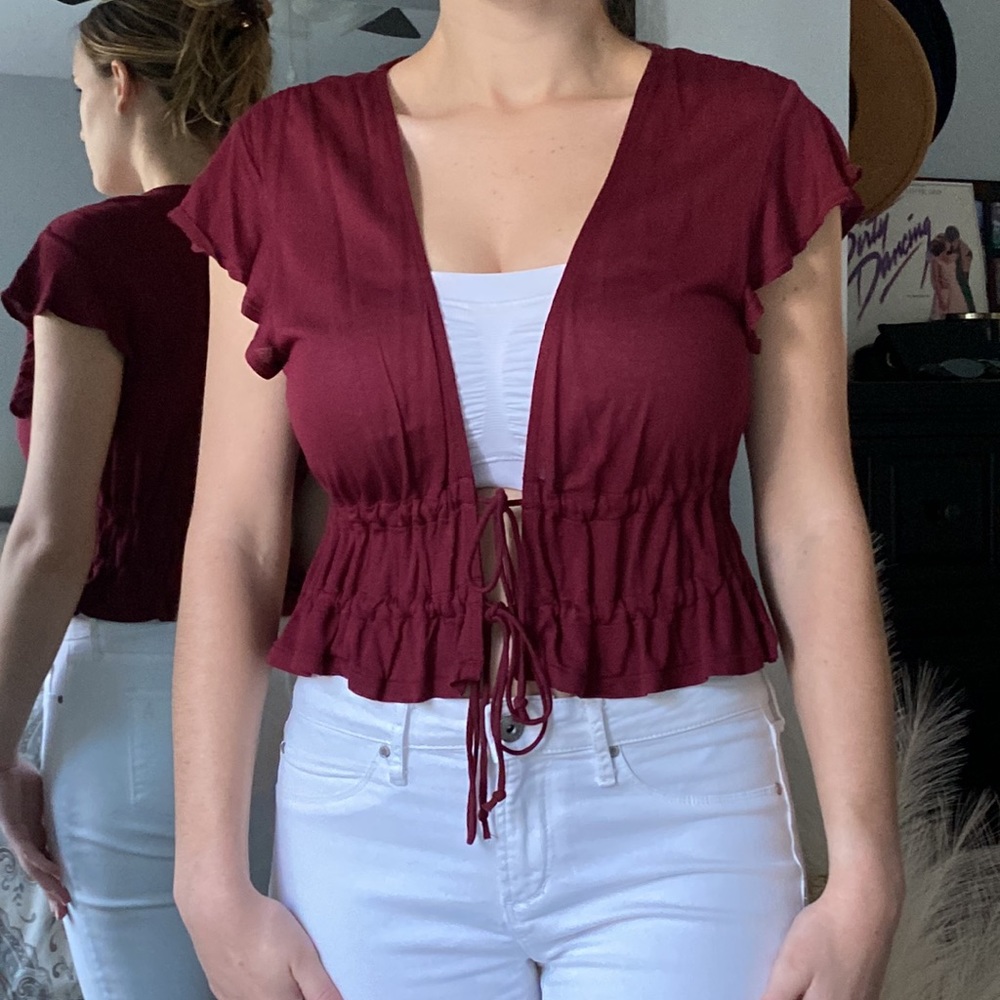 Sexy and Flirty Drawstring and Cinching Cap Sleeve Top